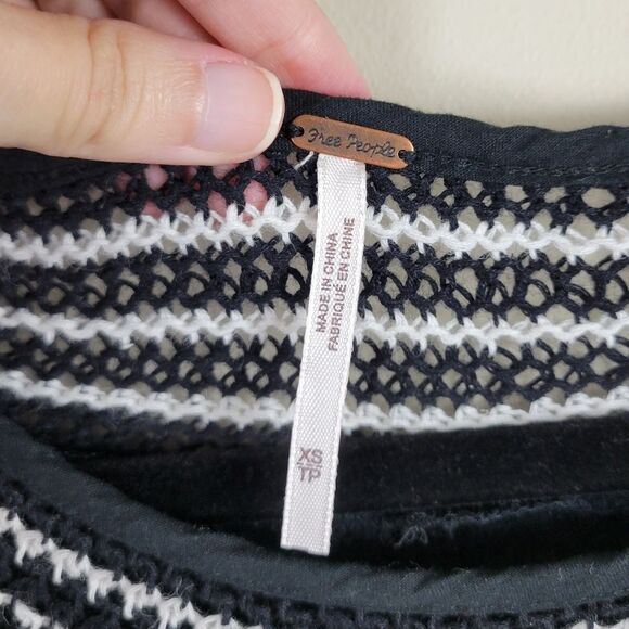 Free People Soul Mate Crochet Black Combo Waffle Knit Long Sleeve Top - Picture 9 of 12